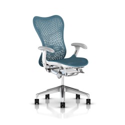 Fauteuil de bureau Mirra 2 Herman Miller Alu Semi Poli - White / Triflex Dark Turquoise