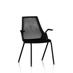 Chaise visiteur Sayl Side Chair Herman Miller Noir / 4 Pieds - Patins / Dossier Suspension Noir / Assise Tissu Havana