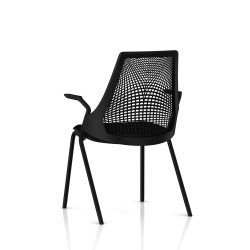 Chaise visiteur Sayl Side Chair Herman Miller Noir / 4 Pieds - Patins / Dossier Suspension Noir / Assise Tissu Havana