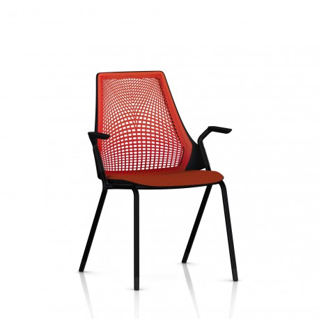 Chaise visiteur Sayl Side Chair Herman Miller Noir / 4 Pieds - Patins / Dossier Suspension Red / Assise Tissu Panama