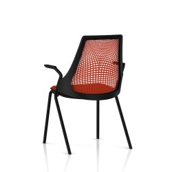 Chaise visiteur Sayl Side Chair Herman Miller Noir / 4 Pieds - Patins / Dossier Suspension Red / Assise Tissu Panama