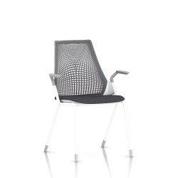 Chaise Sayl Side Chair Herman Miller Studio White / 4 Pieds - Patins / Dossier Suspension Slate Grey / Assise Tissu Krabi