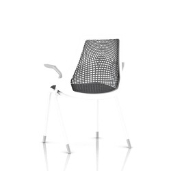 Chaise Sayl Side Chair Herman Miller Studio White / 4 Pieds - Patins / Dossier Suspension Slate Grey / Assise Tissu Krabi