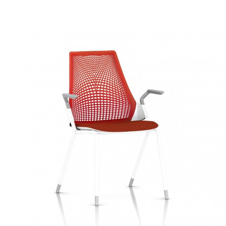 Sayl Side Chair Herman Miller Studio White / 4 Pieds - Patins / Dossier Suspension Red / Assise Tissu Panama