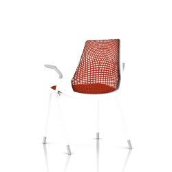 Chaise visiteur Sayl Side Chair Herman Miller Studio White / 4 Pieds - Patins / Dossier Suspension Red / Assise Tissu Panama