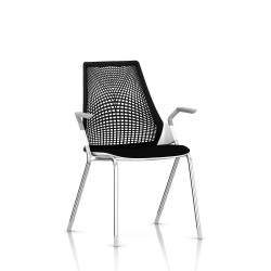 Sayl Side Chair Herman Miller Chrome / 4 Pieds - Patins / Dossier Suspension Noir / Assise Tissu Havana