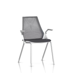 Chaise visiteur Sayl Side Chair Herman Miller Chrome / 4 Pieds - Patins / Dossier Suspension Slate Grey / Assise Tissu Krabi