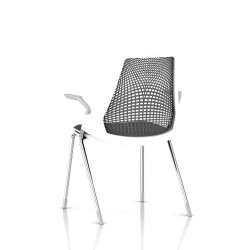 Chaise visiteur Sayl Side Chair Herman Miller Chrome / 4 Pieds - Patins / Dossier Suspension Slate Grey / Assise Tissu Krabi