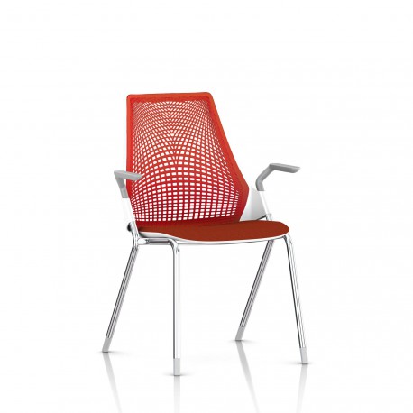 Chaise visiteur Sayl Side Chair Herman Miller Chrome / 4 Pieds - Patins / Dossier Suspension Red / Assise Tissu Panama