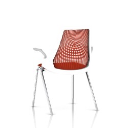 Chaise visiteur Sayl Side Chair Herman Miller Chrome / 4 Pieds - Patins / Dossier Suspension Red / Assise Tissu Panama