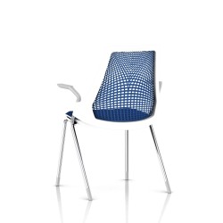 Chaise visiteur Sayl Side Chair Herman Miller Chrome / 4 Pieds - Patins / Dossier Suspension Berry Blue / Assise Tissu Scuba