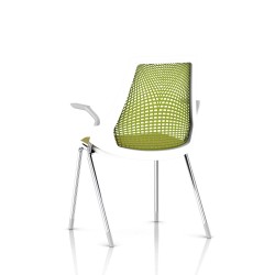 Sayl Side Chair Herman Miller Chrome / 4 Pieds - Patins / Dossier Suspension Green Apple / Assise Tissu Appledore