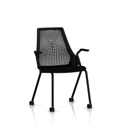 Chaise visiteur Sayl Side Chair Herman Miller Noir / 4 Pieds - Roulettes / Dossier Suspension Noir / Assise Tissu Havana