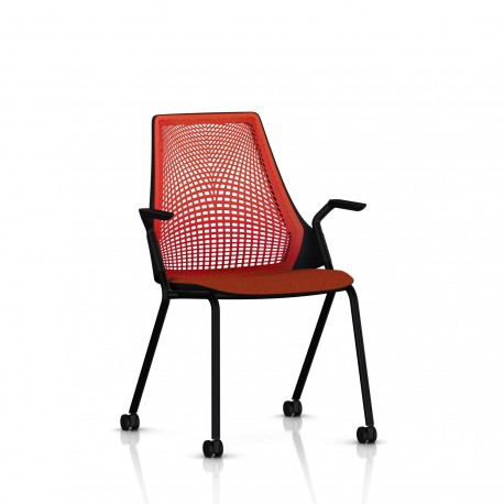 Chaise visiteur Sayl Side Chair Herman Miller Noir / 4 Pieds - Roulettes / Dossier Suspension Red / Assise Tissu Panama