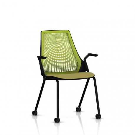 Chaise Sayl Side Chair Herman Miller Noir / 4 Pieds - Roulettes / Dossier Suspension Green Apple / Assise Tissu Appledore