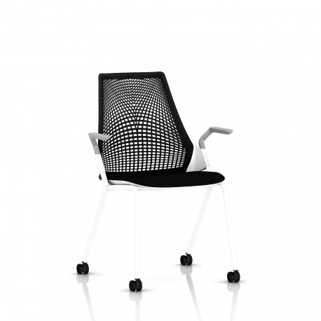 Chaise Sayl Side Chair Herman Miller Studio White / 4 Pieds - Roulettes / Dossier Suspension Noir / Assise Tissu Havana