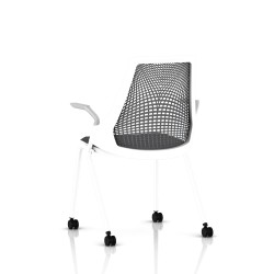 Sayl Side Chair Herman Miller Studio White / 4 Pieds - Roulettes / Dossier Suspension Slate Grey / Assise Tissu Krabi