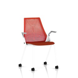 Chaise visiteur Sayl Side Chair Herman Miller Studio White / 4 Pieds - Roulettes / Dossier Suspension Red / Assise Tissu Panama