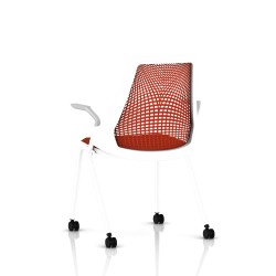 Chaise visiteur Sayl Side Chair Herman Miller Studio White / 4 Pieds - Roulettes / Dossier Suspension Red / Assise Tissu Panama