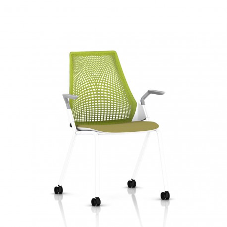 Chaise Sayl Side Chair Herman Miller Studio White /4 Pieds - Roulettes / Dossier Suspension Green Apple /Assise Tissu Appledore