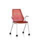 Sayl Side Chair Herman Miller Chrome / 4 Pieds - Roulettes / Dossier Suspension Red / Assise Tissu Panama