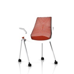 Chaise visiteur Sayl Side Chair Herman Miller Chrome / 4 Pieds - Roulettes / Dossier Suspension Red / Assise Tissu Panama