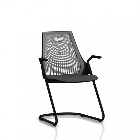 Chaise visiteur Sayl Side Chair Herman Miller Noir / Dossier Suspension Slate Grey / Assise Tissu Krabi