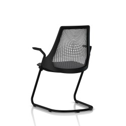 Chaise visiteur Sayl Side Chair Herman Miller Noir / Dossier Suspension Slate Grey / Assise Tissu Krabi