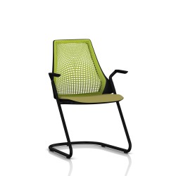 Chaise visiteur Sayl Side Chair Herman Miller Noir / Dossier Suspension Green Apple / Assise Tissu Appledore