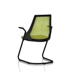 Chaise visiteur Sayl Side Chair Herman Miller Noir / Dossier Suspension Green Apple / Assise Tissu Appledore