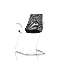 Chaise visiteur Sayl Side Chair Herman Miller Studio White / Dossier Suspension Noir / Assise Tissu Havana