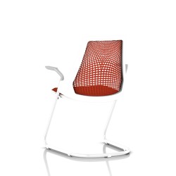 Chaise visiteur Sayl Side Chair Herman Miller Studio White / Dossier Suspension Red / Assise Tissu Panama