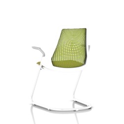 Chaise visiteur Sayl Side Chair Herman Miller Studio White / Dossier Suspension Green Apple / Assise Tissu Appledore