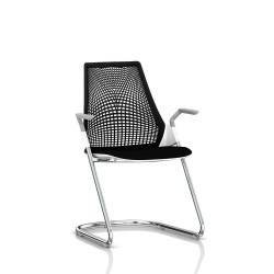 Chaise visiteur Sayl Side Chair Herman Miller Chrome / Dossier Suspension Noir / Assise Tissu Havana