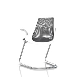 Chaise visiteur Sayl Side Chair Herman Miller Chrome / Dossier Suspension Slate Grey / Assise Tissu Krabi