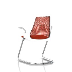 Chaise visiteur Sayl Side Chair Herman Miller Chrome / Dossier Suspension Red / Assise Tissu Panama