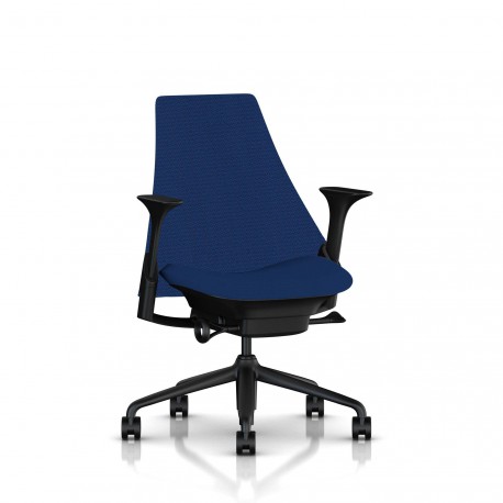 Fauteuil de bureau Sayl Herman Miller Noir / Dossier Et Assise Tissu Bleu Costa