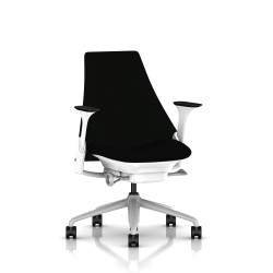 Fauteuil de bureau Sayl Herman Miller Fog-Blanc / Dossier Et Assise Tissu Noir Havana