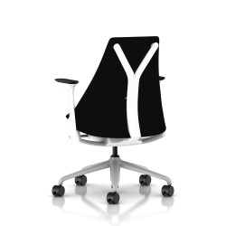 Fauteuil de bureau Sayl Herman Miller Fog-Blanc / Dossier Et Assise Tissu Noir Havana