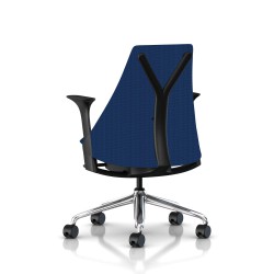 Fauteuil de bureau Sayl Herman Miller Alu Poli-Noir / Dossier Et Assise Tissu Bleu Costa