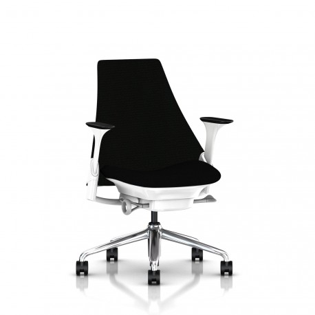 Fauteuil de bureau Sayl Herman Miller Alu Poli-Blanc / Dossier Et Assise Tissu Noir Havana