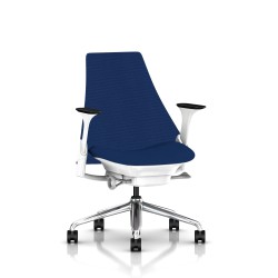 Fauteuil de bureau Sayl Herman Miller Alu Poli-Blanc / Dossier Et Assise Tissu Bleu Costa