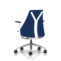 Fauteuil de bureau Sayl Herman Miller Alu Poli-Blanc / Dossier Et Assise Tissu Bleu Costa