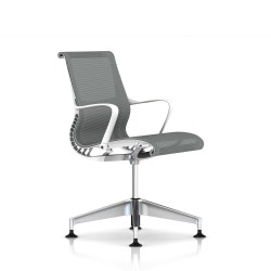 Chaise de réunion Setu Herman Miller alu Semi Poli / Structure Studio White / Lyris Alpine