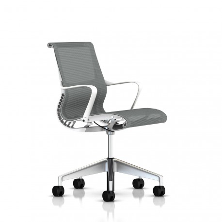 Chaise de réunion Setu Herman Miller alu Semi Poli / Structure Studio White / Lyris Alpine