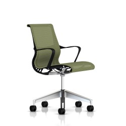 Chaise de réunion Setu Herman Miller Alu Semi Poli / Structure Graphite / Lyris Chartreuse