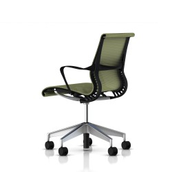 Chaise de réunion Setu Herman Miller Alu Semi Poli / Structure Graphite / Lyris Chartreuse