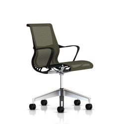 Chaise de réunion Setu Herman Miller Alu Semi Poli / Structure Graphite / Lyris Rattan