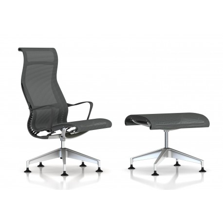 Fauteuil Setu Lounge + Ottoman Herman Miller H-Alloy / Structure Slate Grey / Lyris Slate Grey