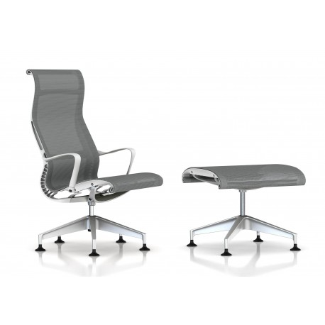 Fauteuil Setu Lounge + Ottoman Herman Miller H-Alloy / Structure Studio White / Lyris Alpine